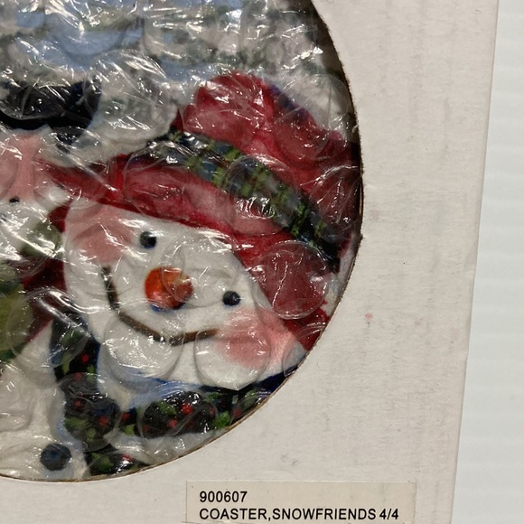 Joyful Snow Friends Christmas Holiday Drink Coasters Cork Bottoms 3.5" x 3.5" - Picture 10 of 12